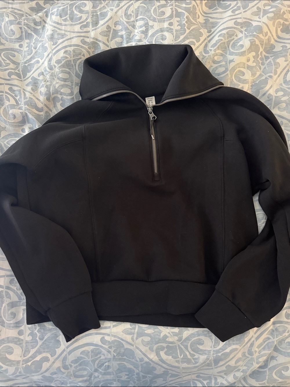 SPANX Black Quarter-Zip Funnel Neck Sweatshirt